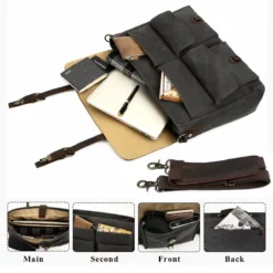 Large Messenger Bag For Men Tocode, Vintage Waxed Canvas Satchel Leather Briefcases Crossbody Shoulder Bags, 15.6 Inch Computer Laptop Bags Water Resistant Travel School Work Bag Black (Black) -Cole Haan Shop 71YUAgYjkfL