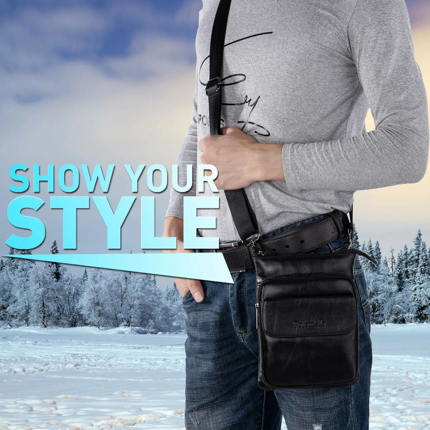 Pofomede Shoulder Bag Men, Small Cross Body Bag Messenger Purse Travel Bag Leather Multi-pocket Crossbody Wallet Satchel Handbag Casual Day Pack Organizer Carrying Bag Hiking Work Outdoor Sports Black 2 Pofomede Shoulder Bag Men, Small Cross Body Bag Messenger Purse Travel Bag Leather Multi-pocket Crossbody Wallet Satchel Handbag Casual Day Pack Organizer Carrying Bag Hiking Work Outdoor Sports Black - Image 2