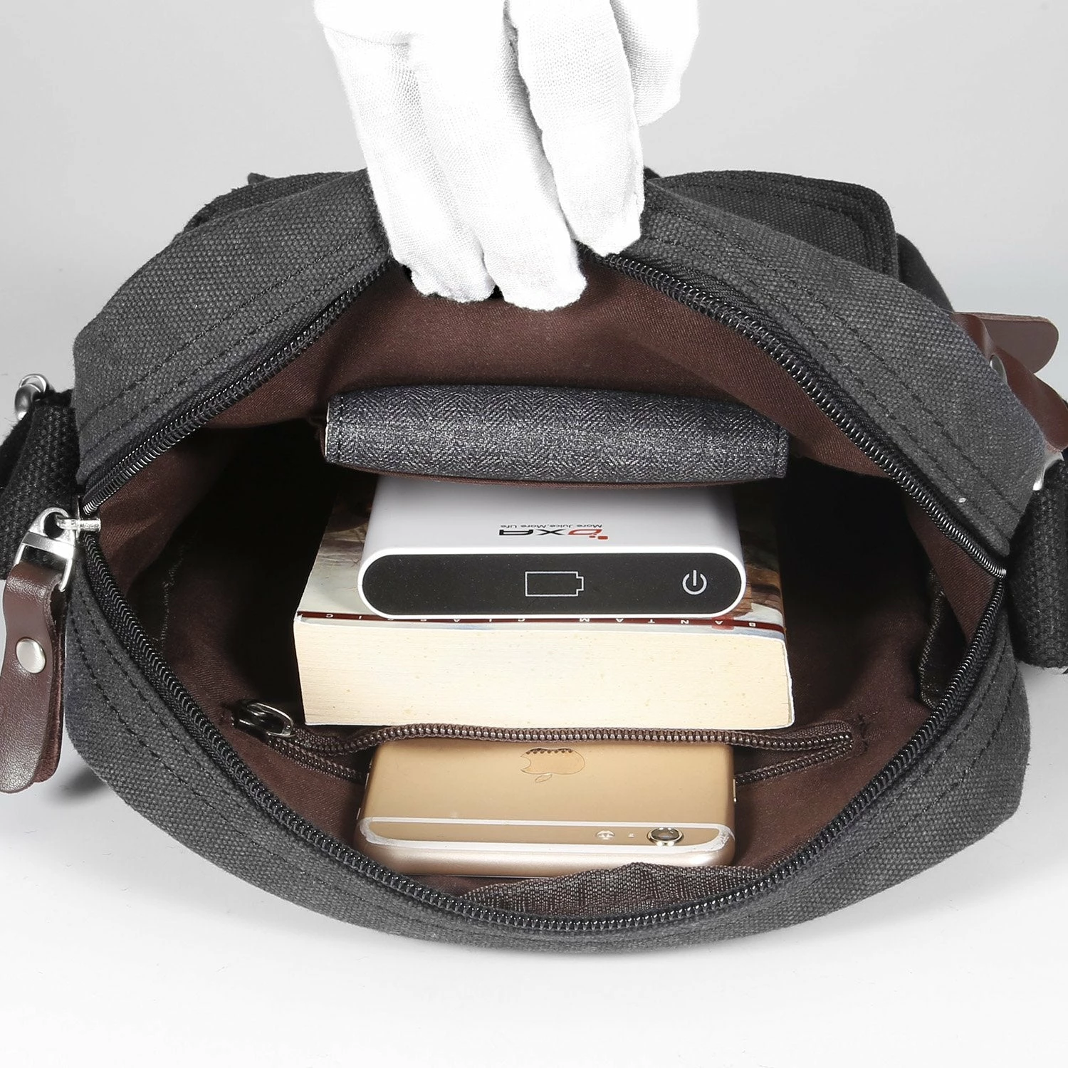 Catmacas Small Vintage Durable Multi-pocket Canvas Shoulder Ipad Messenger Bag Satchel Crossbody Sling Bag Fanny Bag For Men And Women Black 3 Catmacas Small Vintage Durable Multi-pocket Canvas Shoulder Ipad Messenger Bag Satchel Crossbody Sling Bag Fanny Bag For Men And Women Black - Image 3