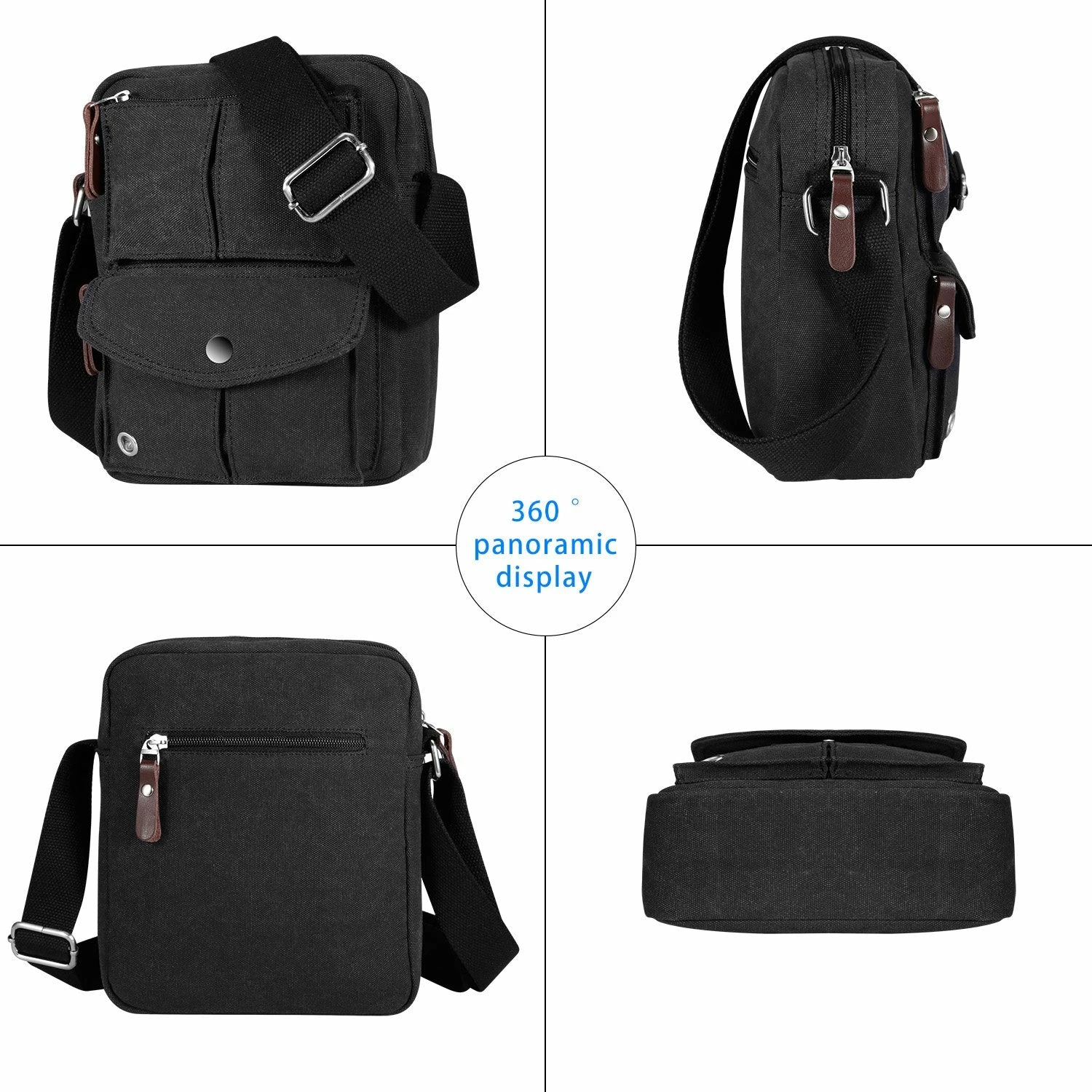 Catmacas Small Vintage Durable Multi-pocket Canvas Shoulder Ipad Messenger Bag Satchel Crossbody Sling Bag Fanny Bag For Men And Women Black 5 Catmacas Small Vintage Durable Multi-pocket Canvas Shoulder Ipad Messenger Bag Satchel Crossbody Sling Bag Fanny Bag For Men And Women Black - Image 5