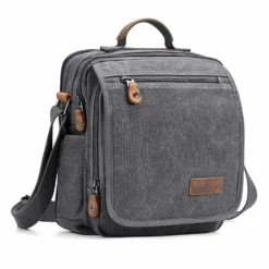 Plambag Canvas Messenger Bag Small Travel School Crossbody Bag Fit IPad Grey