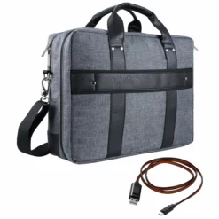 Vangoddy Chrono Grey Rugged Tote Crossbody Shoulder Bag For Lenovo Flex 3 | IdeaPad | ThinkPad E L P Series 15.6" Laptop + Sync And Charge Cable