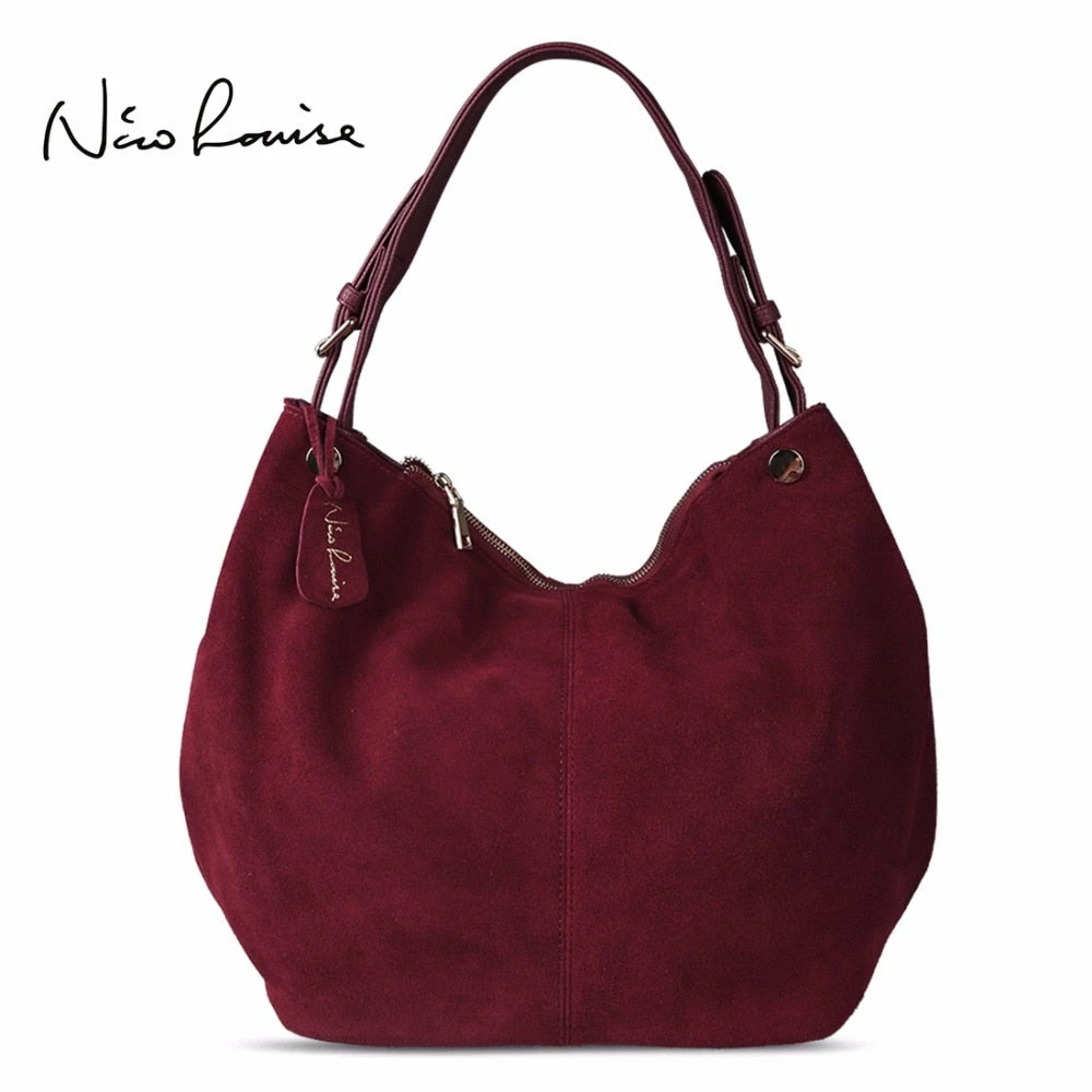 Nico Louise Women Real Split Suede Leather Hobo Bag New Design Female Leisure Large Shoulder Bags 1 Nico Louise Women Real Split Suede Leather Hobo Bag New Design Female Leisure Large Shoulder Bags
