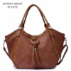 Vintage Knitting Thread Hobos Top Handle Large Capacity Tote Bag Tassel Shoulder Bag Soft Leather
